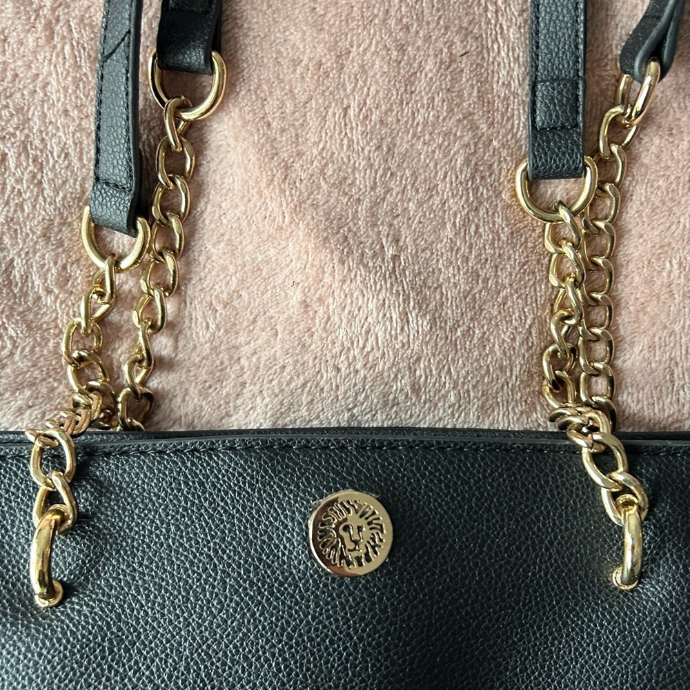 Anne Klein Black Tote Bag with Gold Accents - Picture 4 of 7
